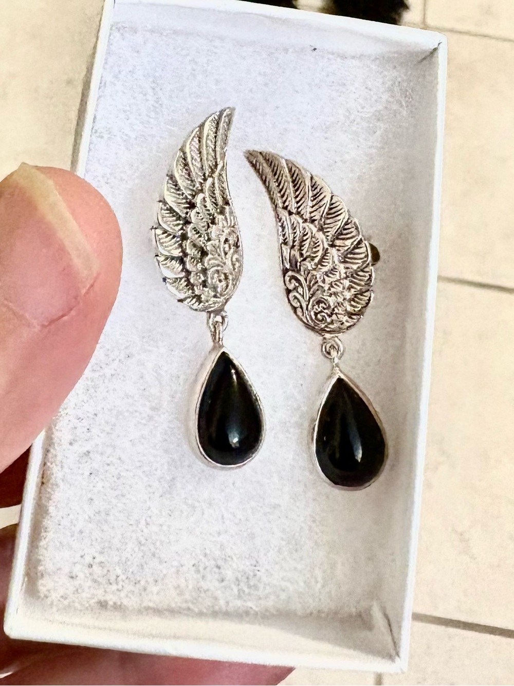 Angel or Bird Wing Sterling Silver Gemstone Drop Earrings